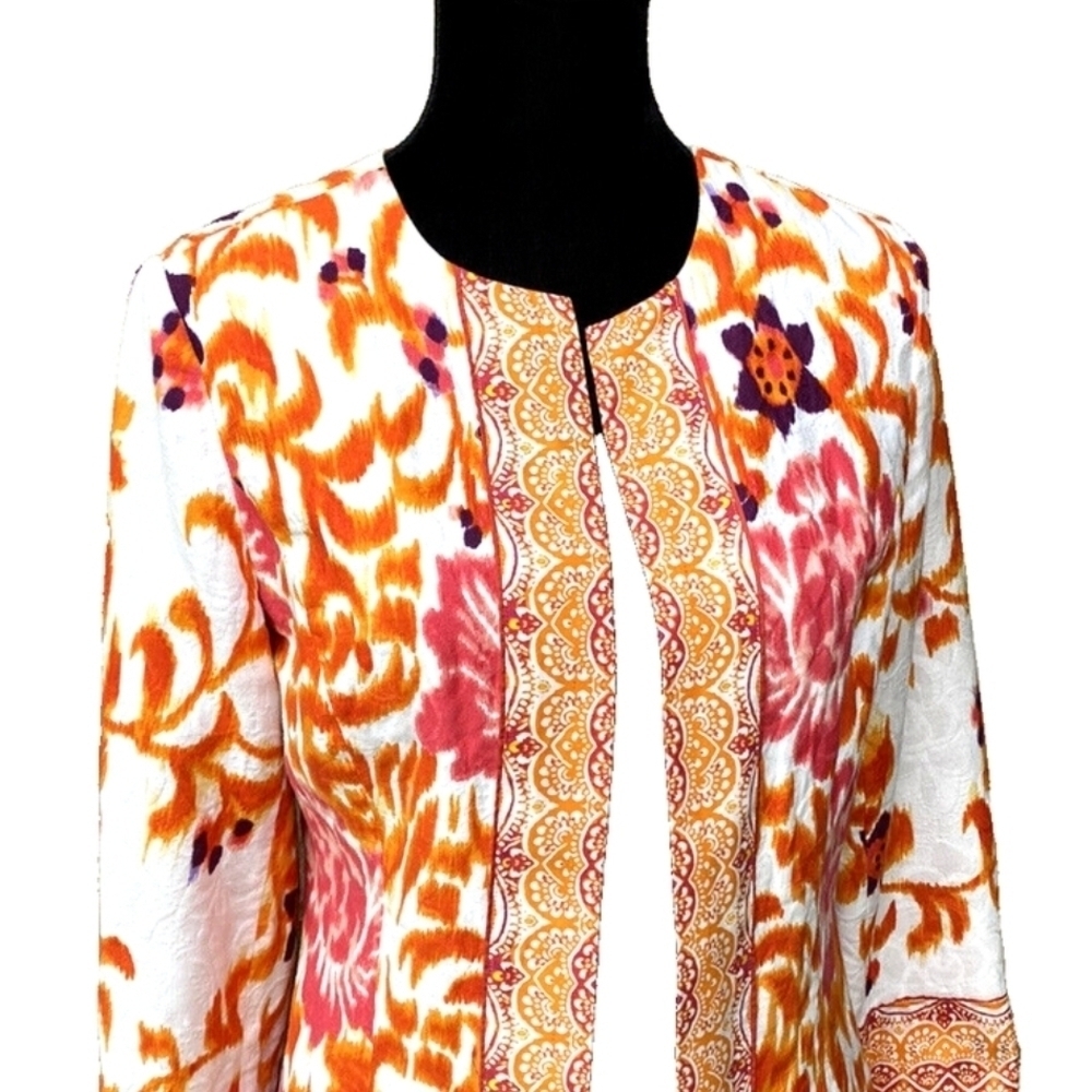 Peck & Peck Orange and Purple Floral Jacket Sz L NEW WITH TAGS